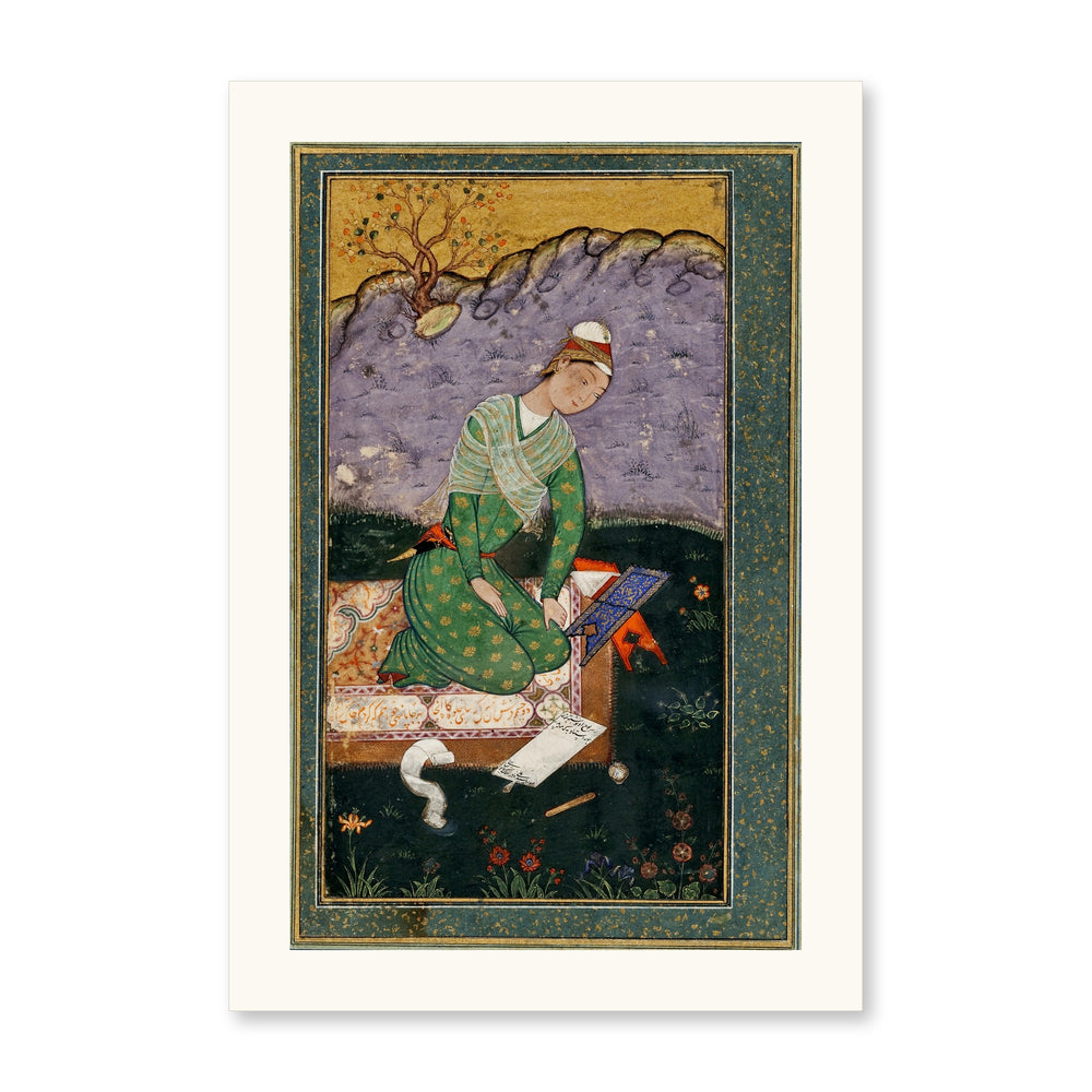 Enthroned Youth in a Garden — Restored Mughal Wall Art — view 7