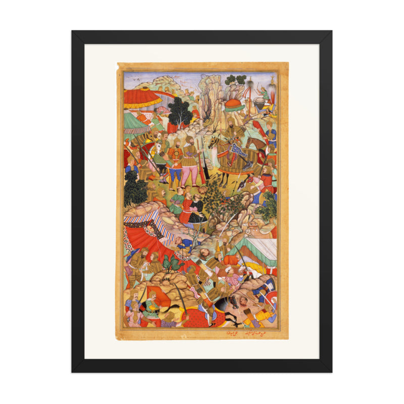 Battle from the Jami al-Tavarikh by Miskin | Restored Mughal Wall Art
