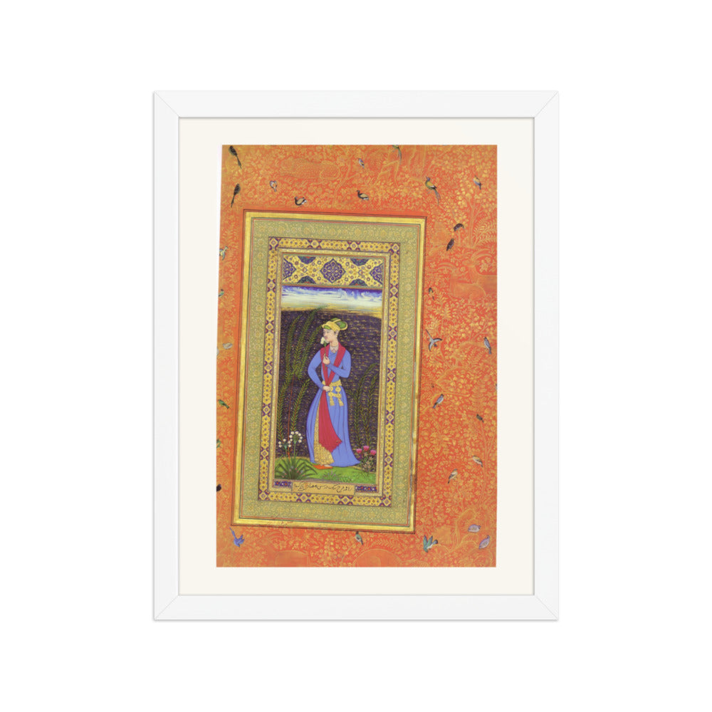 Standing Lady in a Garden — Mughal Gulshan Album Folio | Restored Mughal Wall Art — view 6