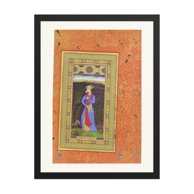 Standing Lady in a Garden — Mughal Gulshan Album Folio | Restored Mughal Wall Art