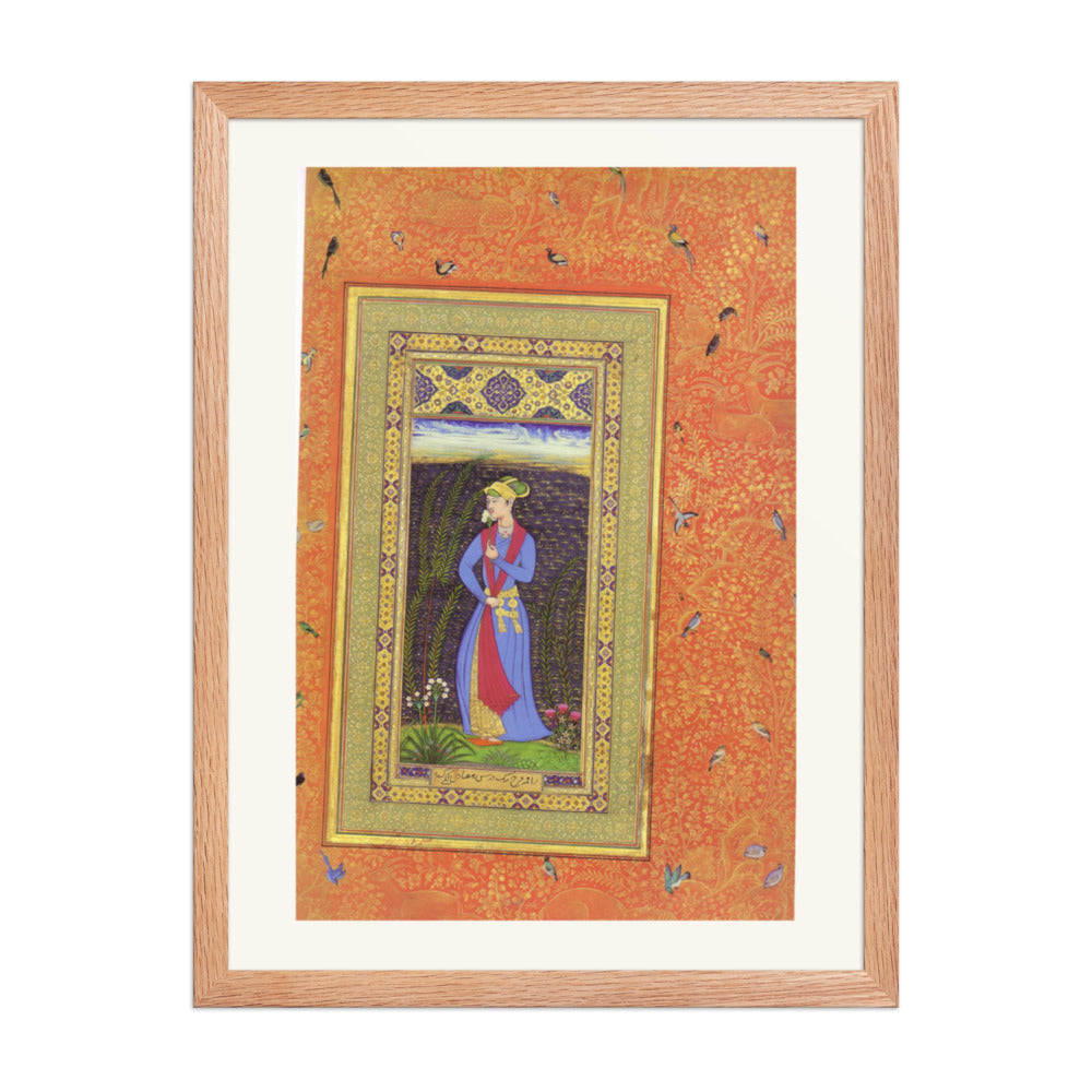 Standing Lady in a Garden — Mughal Gulshan Album Folio | Restored Mughal Wall Art — view 3