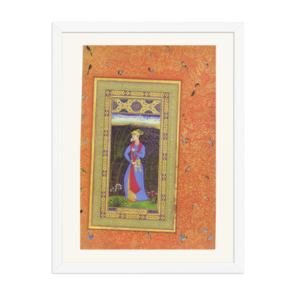Standing Lady in a Garden — Mughal Gulshan Album Folio | Restored Mughal Wall Art — view 5