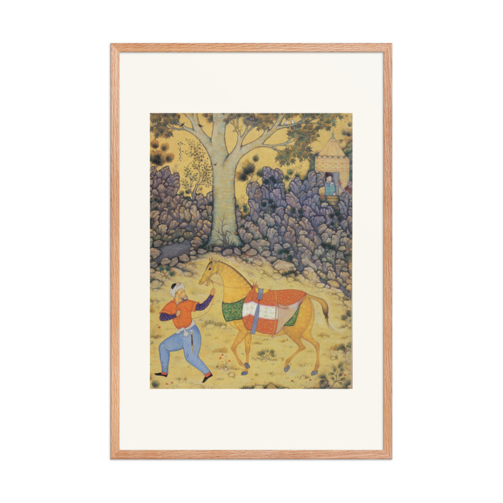 Groom with a Horse Beneath a Tree — Mughal Gulshan Album Folio | Restored Mughal Wall Art — view 9