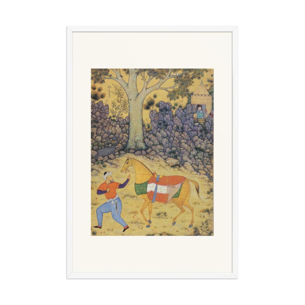 Groom with a Horse Beneath a Tree — Mughal Gulshan Album Folio | Restored Mughal Wall Art — view 10