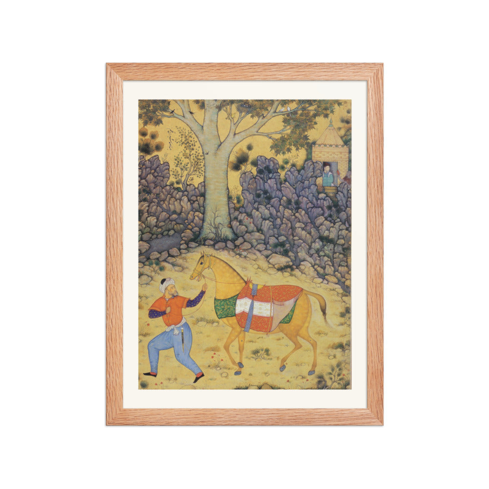 Groom with a Horse Beneath a Tree — Mughal Gulshan Album Folio | Restored Mughal Wall Art — view 4