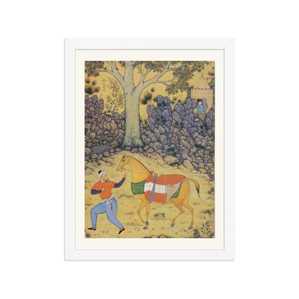 Groom with a Horse Beneath a Tree — Mughal Gulshan Album Folio | Restored Mughal Wall Art — view 6