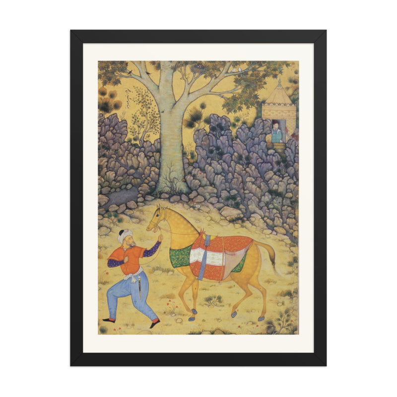 Groom with a Horse Beneath a Tree — Mughal Gulshan Album Folio | Restored Mughal Wall Art