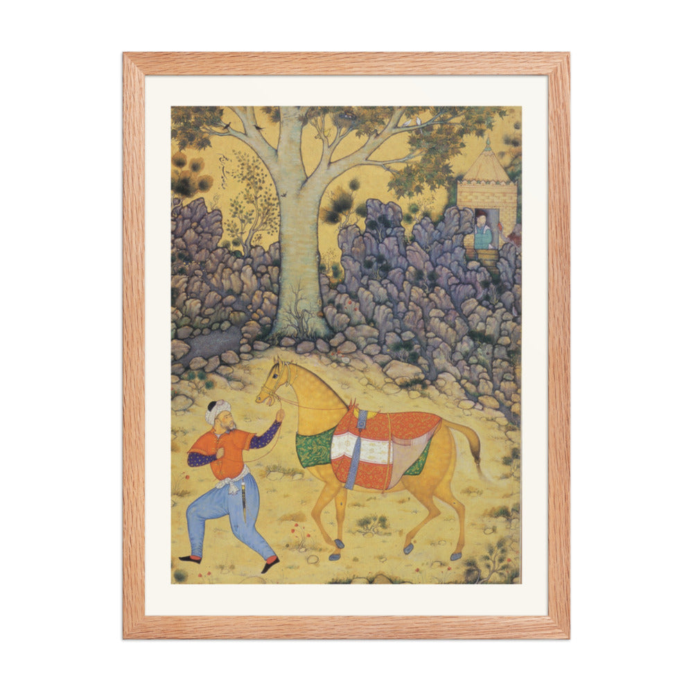Groom with a Horse Beneath a Tree — Mughal Gulshan Album Folio | Restored Mughal Wall Art — view 3