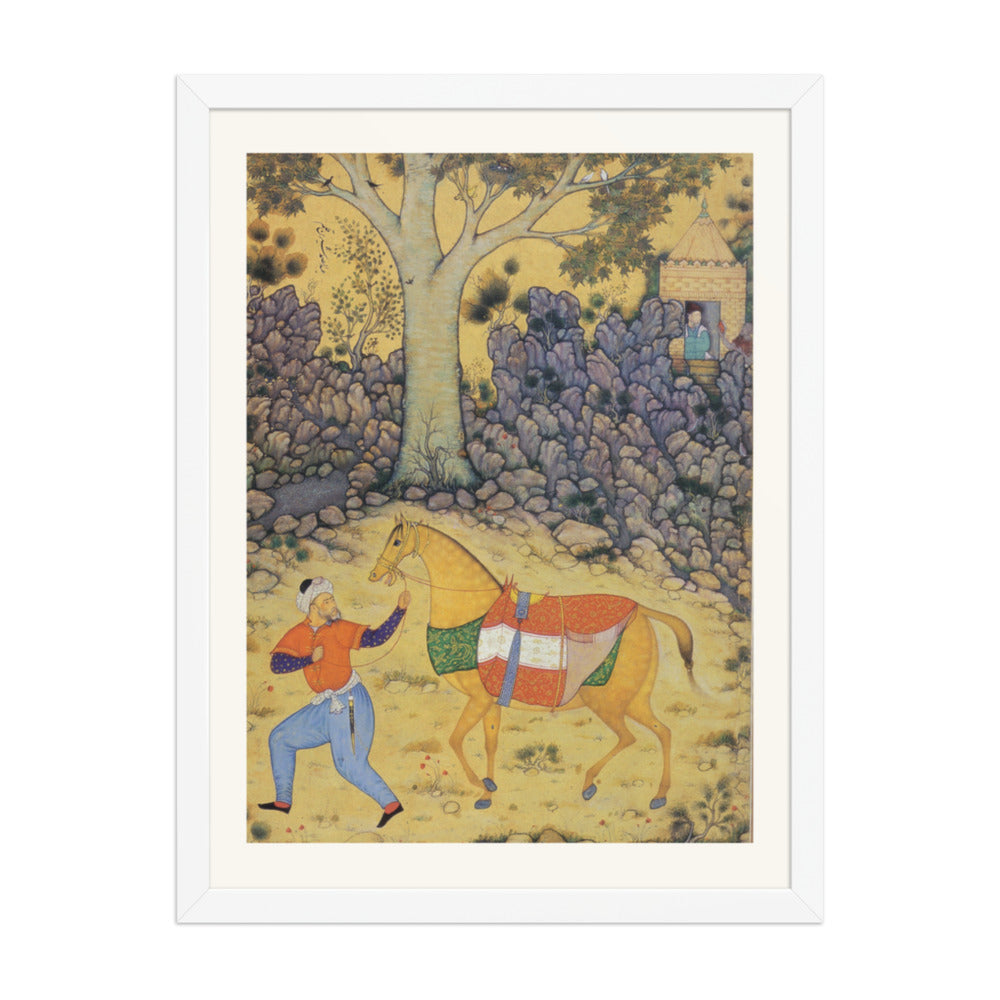 Groom with a Horse Beneath a Tree — Mughal Gulshan Album Folio | Restored Mughal Wall Art — view 5