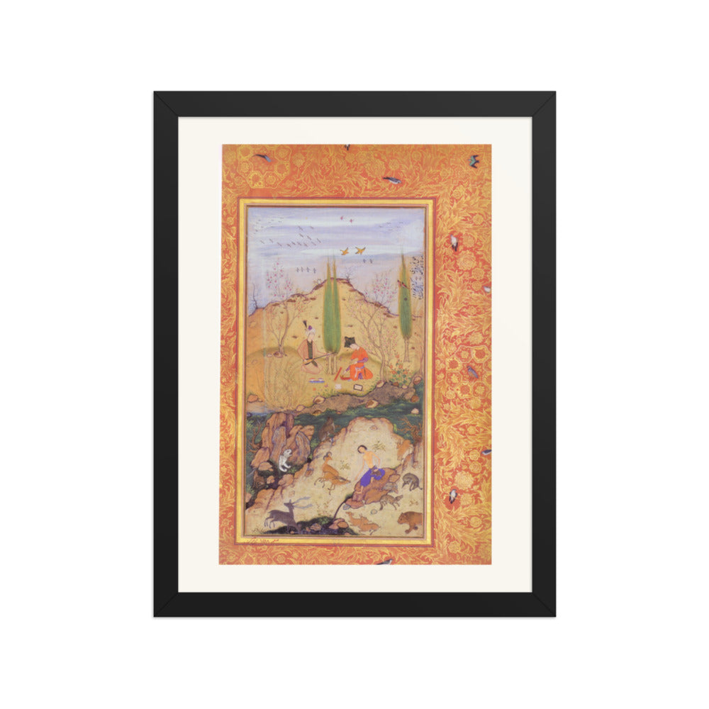 Companions in a Spring Landscape — Restored Mughal Wall Art — view 2