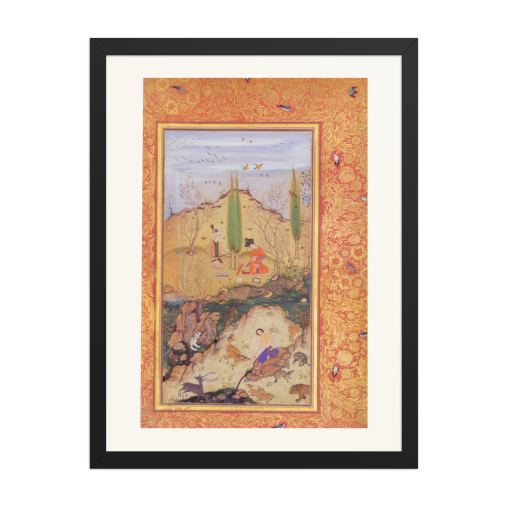 Companions in a Spring Landscape — Restored Mughal Wall Art — view 1