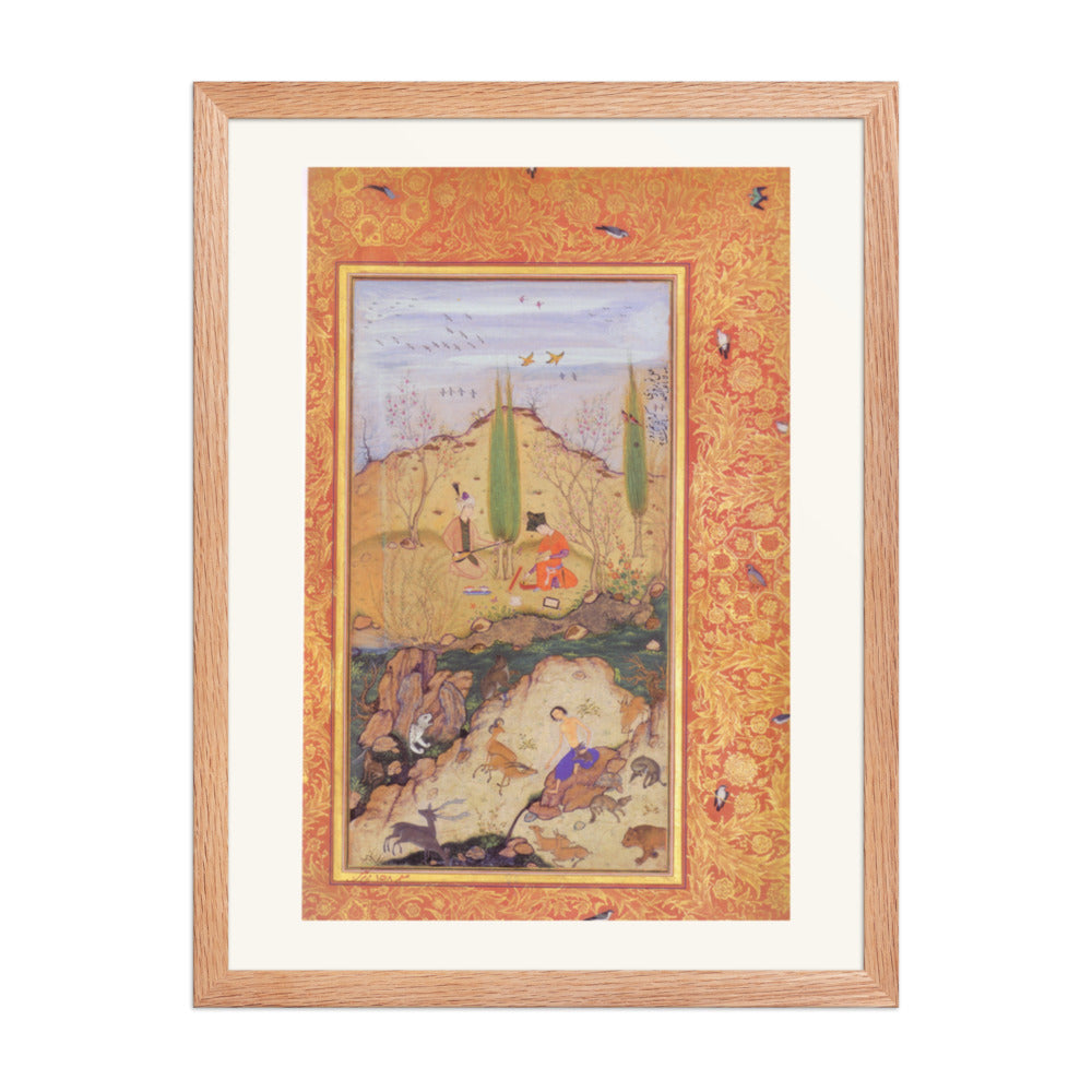 Companions in a Spring Landscape — Restored Mughal Wall Art — view 3