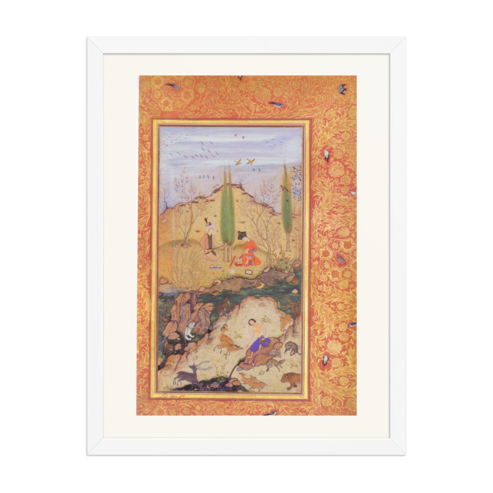 Companions in a Spring Landscape — Restored Mughal Wall Art — view 5
