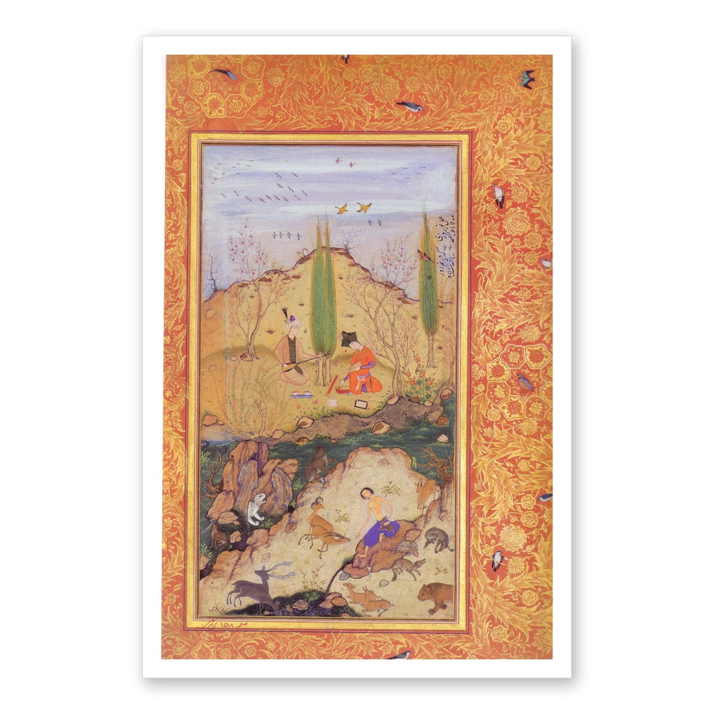 Companions in a Spring Landscape — Restored Mughal Wall Art — view 7