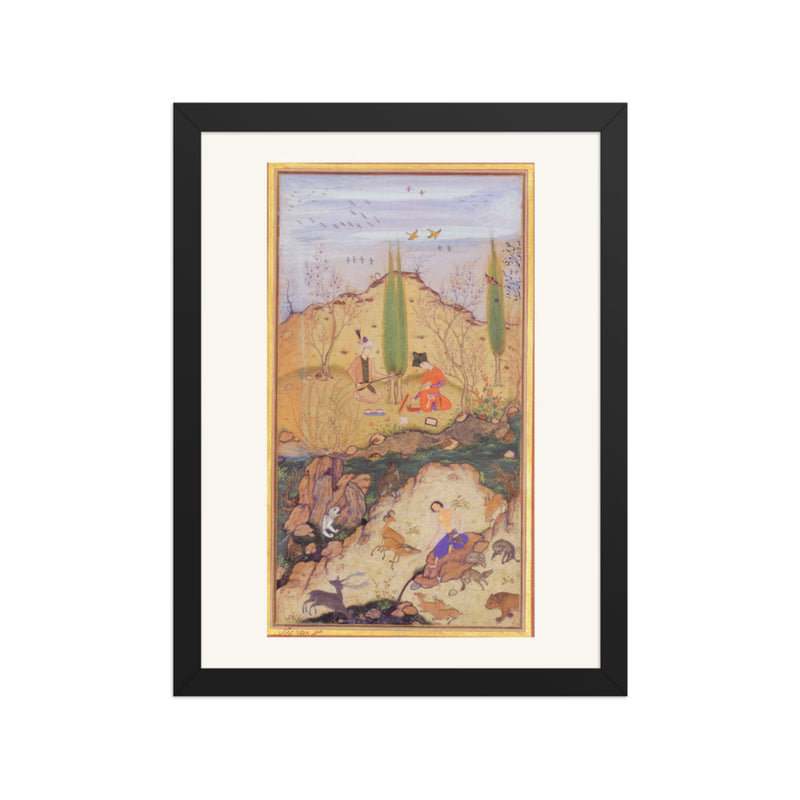 Companions in a Spring Landscape — Restored Mughal Wall Art