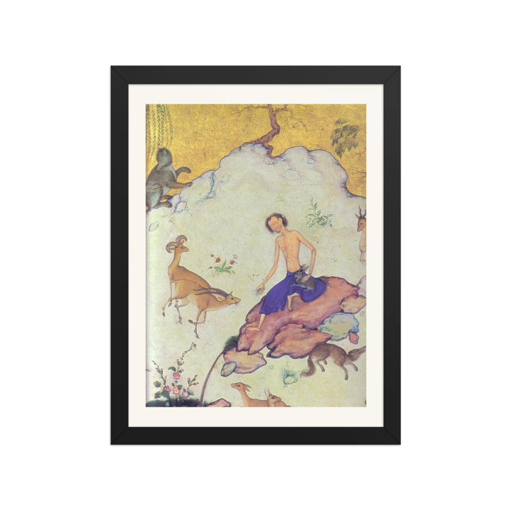 Reclining Prince with a Peacock in a Landscape — Restored Mughal Wall Art — view 2