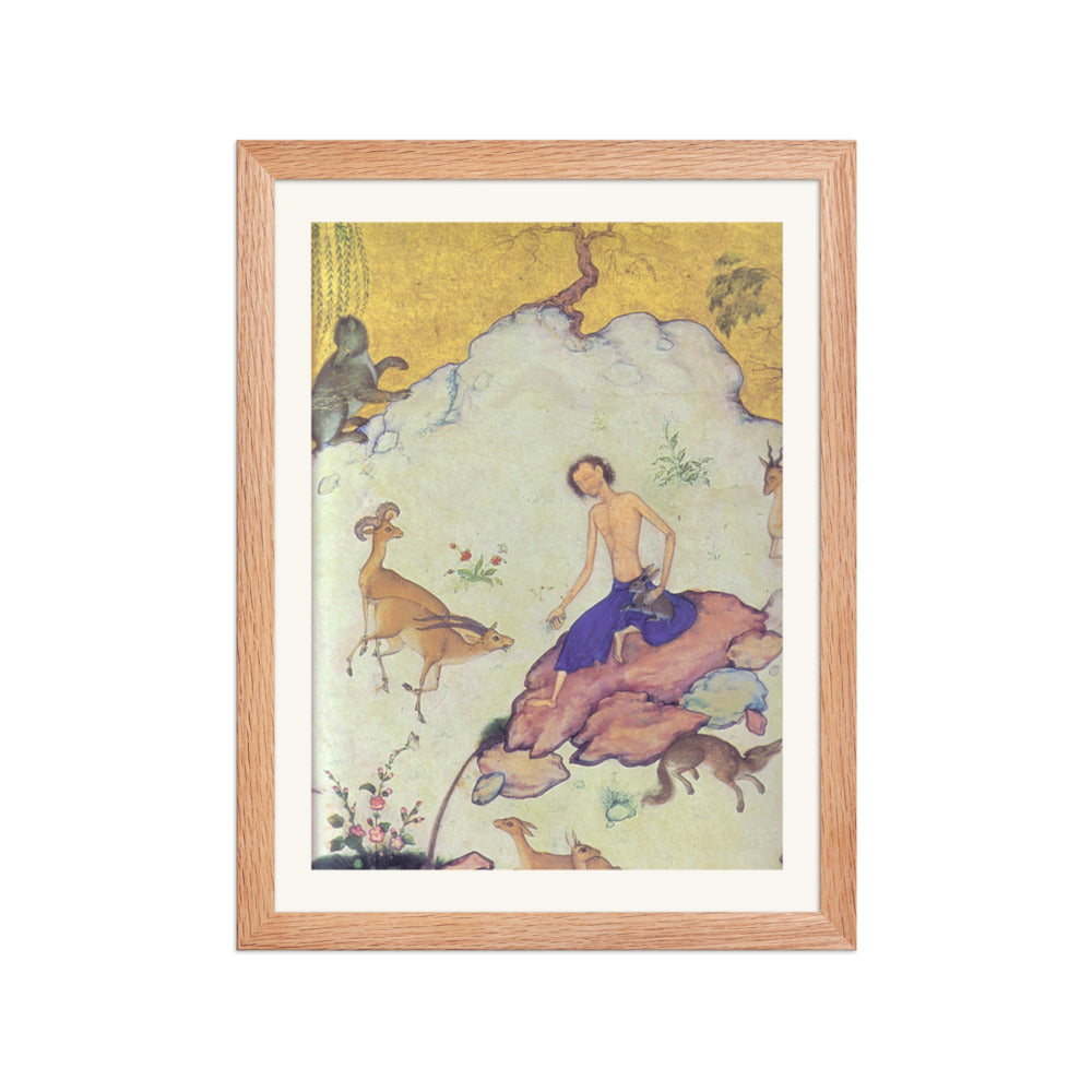 Reclining Prince with a Peacock in a Landscape — Restored Mughal Wall Art — view 4