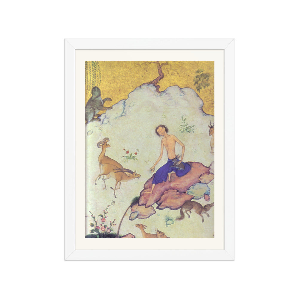 Reclining Prince with a Peacock in a Landscape — Restored Mughal Wall Art — view 6