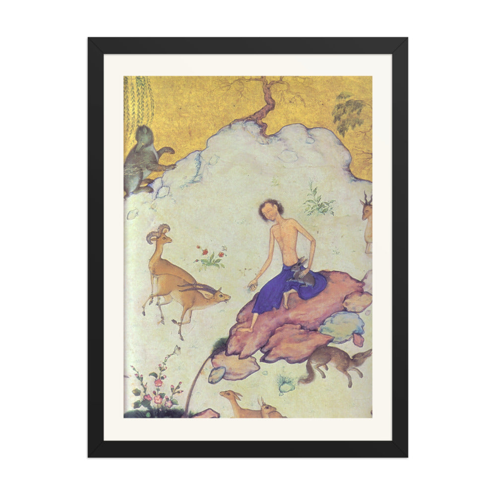 Reclining Prince with a Peacock in a Landscape — Restored Mughal Wall Art — view 1