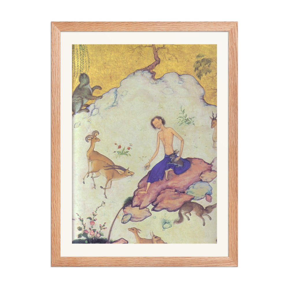 Reclining Prince with a Peacock in a Landscape — Restored Mughal Wall Art — view 3