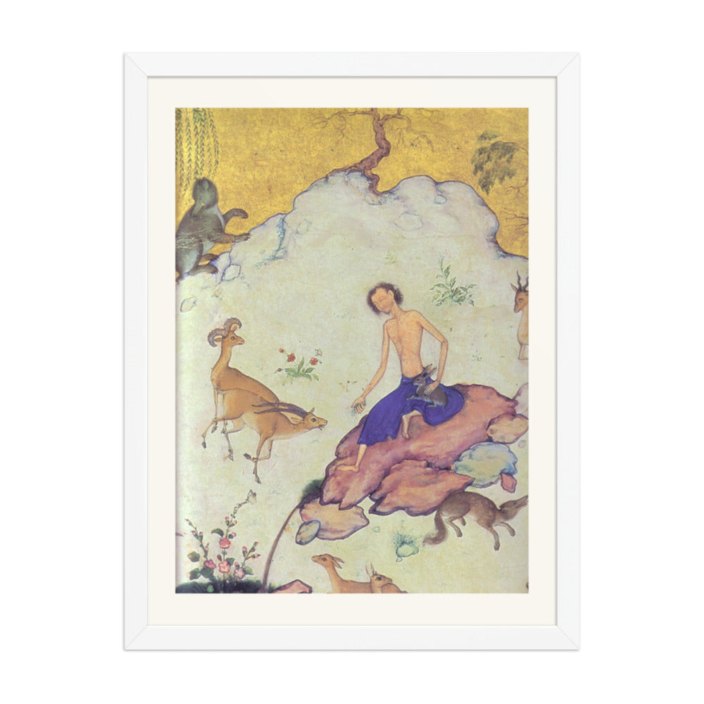 Reclining Prince with a Peacock in a Landscape — Restored Mughal Wall Art — view 5