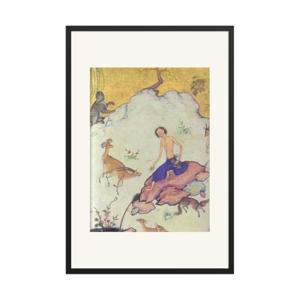 Reclining Prince with a Peacock in a Landscape — Restored Mughal Wall Art — view 8