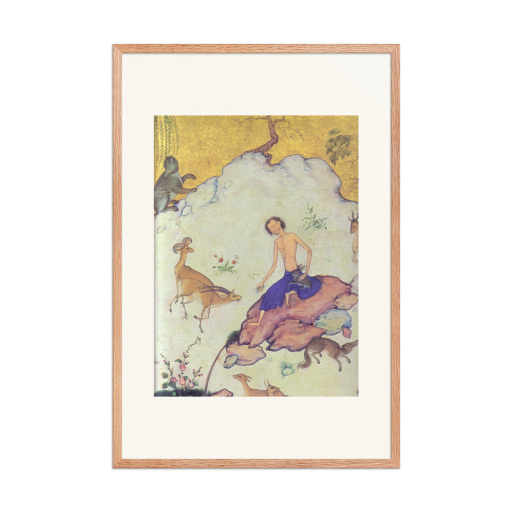Reclining Prince with a Peacock in a Landscape — Restored Mughal Wall Art — view 9