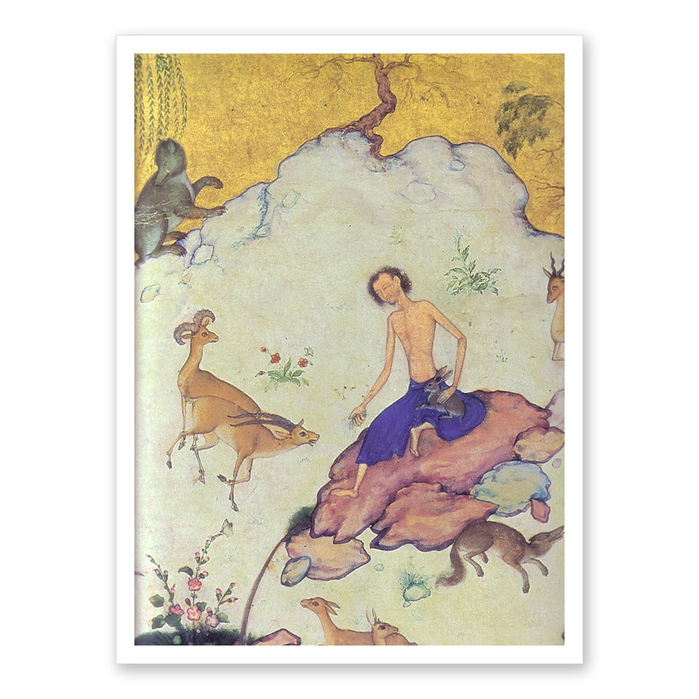 Reclining Prince with a Peacock in a Landscape — Restored Mughal Wall Art — view 7