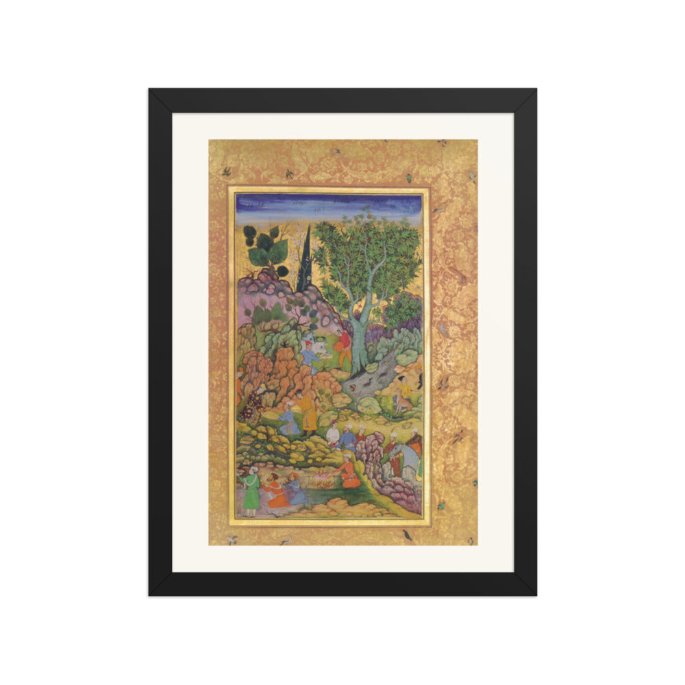Garden Gathering by a Stream — Mughal Gulshan Album Folio | Restored Mughal Wall Art — view 2