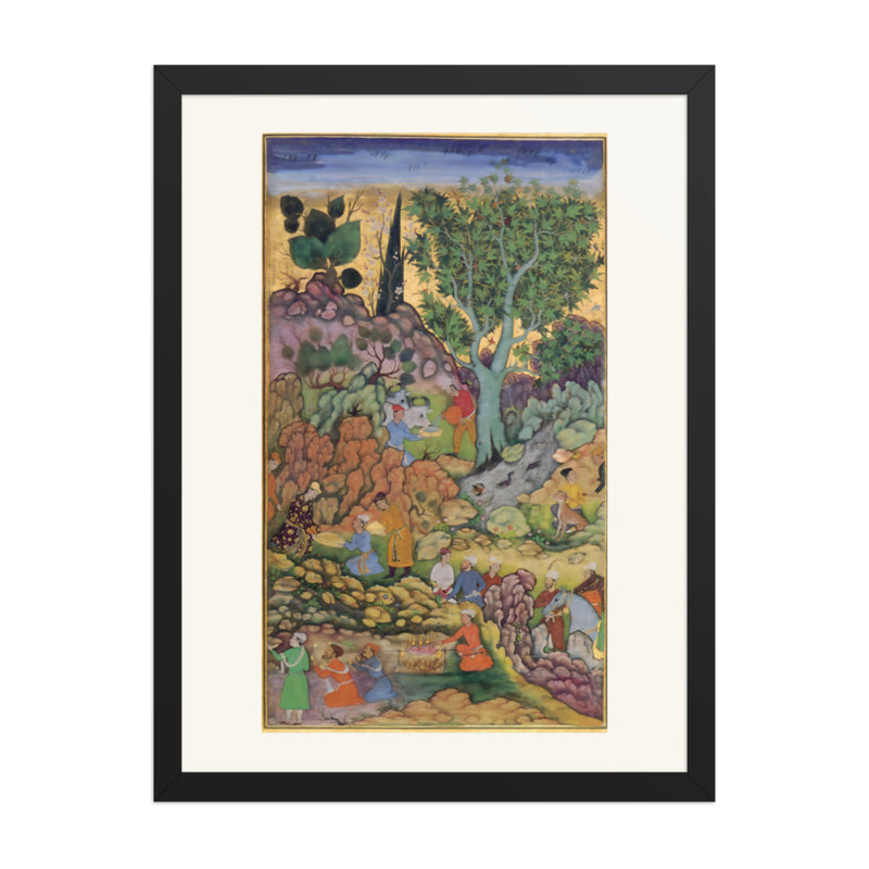 Garden Gathering by a Stream — Mughal Gulshan Album Folio | Restored Mughal Wall Art