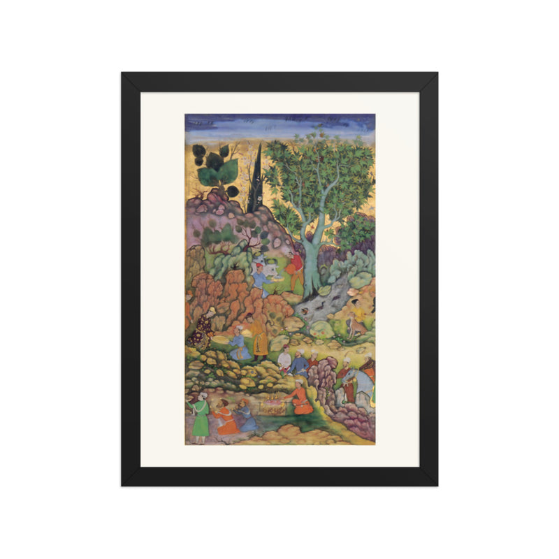 Garden Gathering by a Stream — Mughal Gulshan Album Folio | Restored Mughal Wall Art