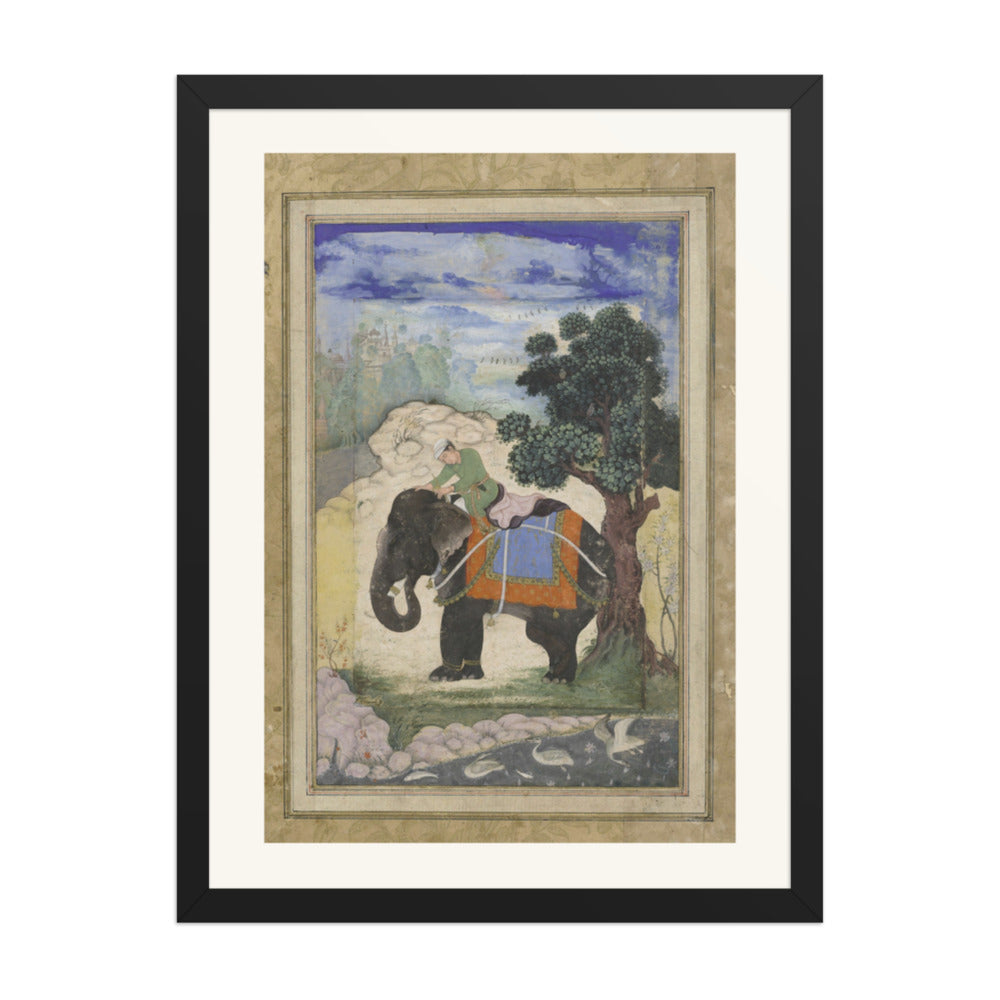 Elephant and Mahout | Restored Mughal Wall Art — view 1
