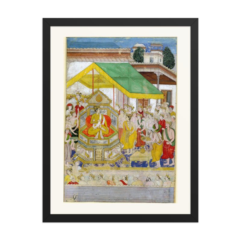 A Hindu Ruler Enthroned — Razmnama Folio | Restored Mughal Wall Art