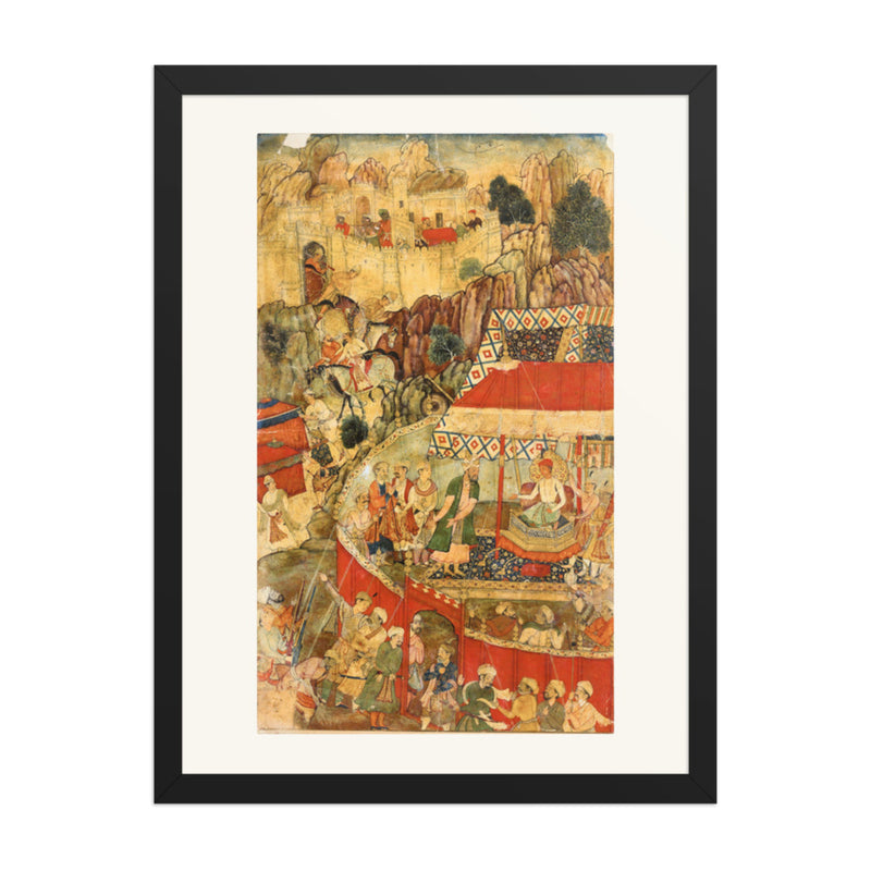 Royal Camp Before a Fortress — Restored Mughal Wall Art