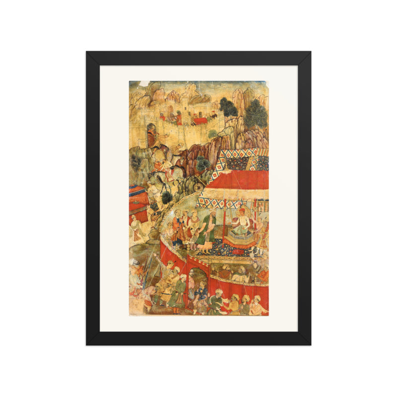 Royal Camp Before a Fortress — Restored Mughal Wall Art