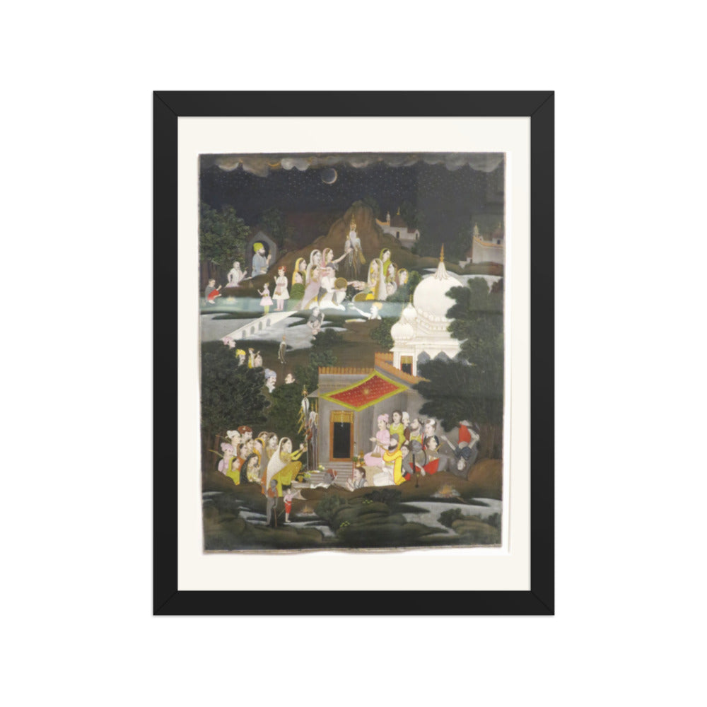 Palaces in a Night Landscape | Restored Mughal Wall Art — view 2