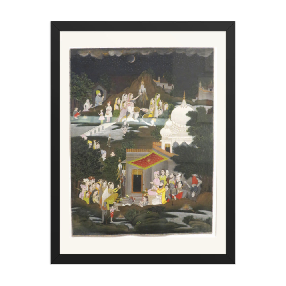 Palaces in a Night Landscape | Restored Mughal Wall Art — view 1