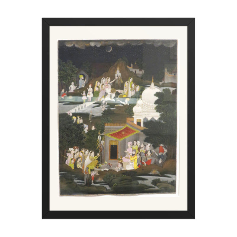 Palaces in a Night Landscape | Restored Mughal Wall Art