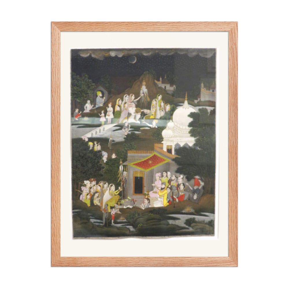 Palaces in a Night Landscape | Restored Mughal Wall Art — view 3