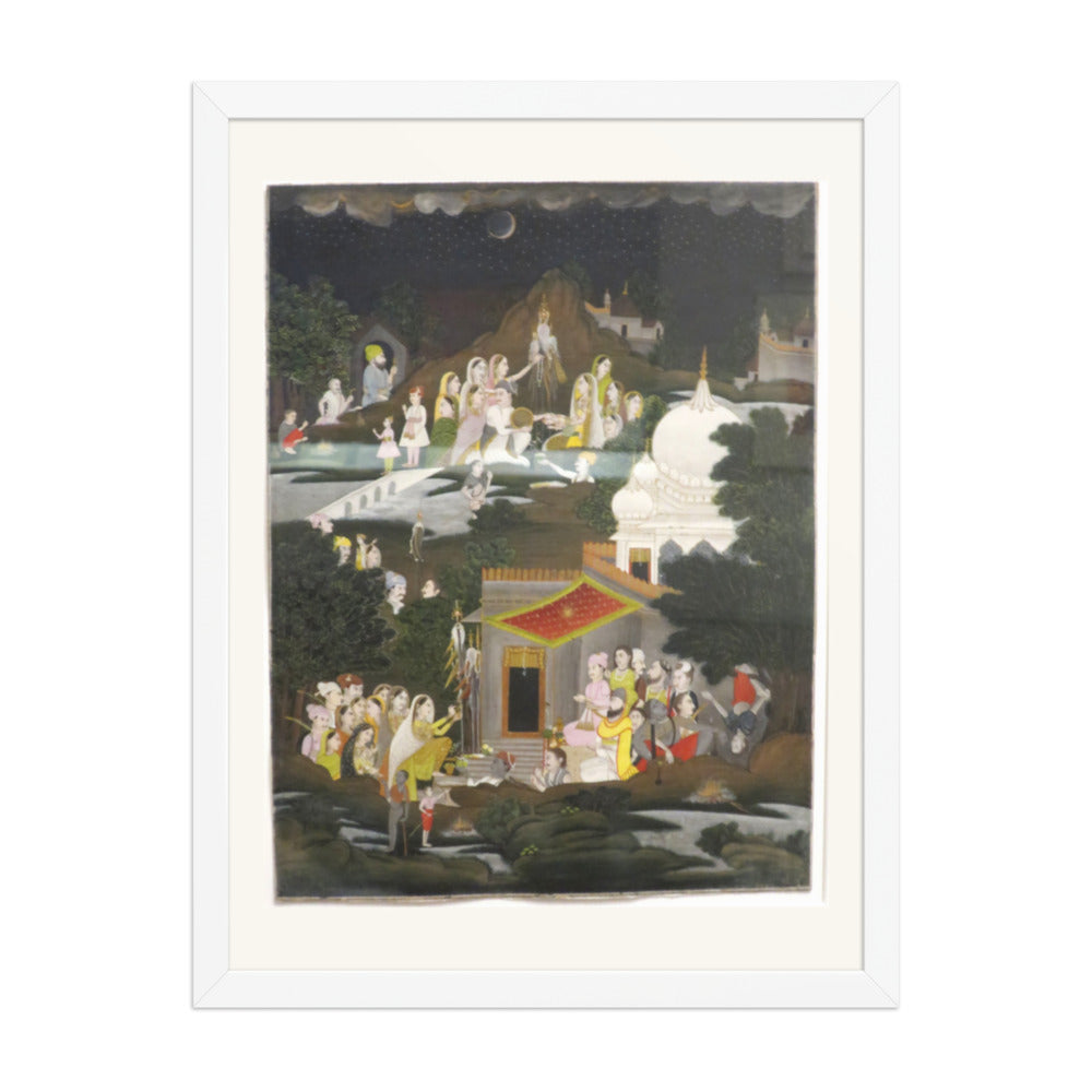 Palaces in a Night Landscape | Restored Mughal Wall Art — view 5
