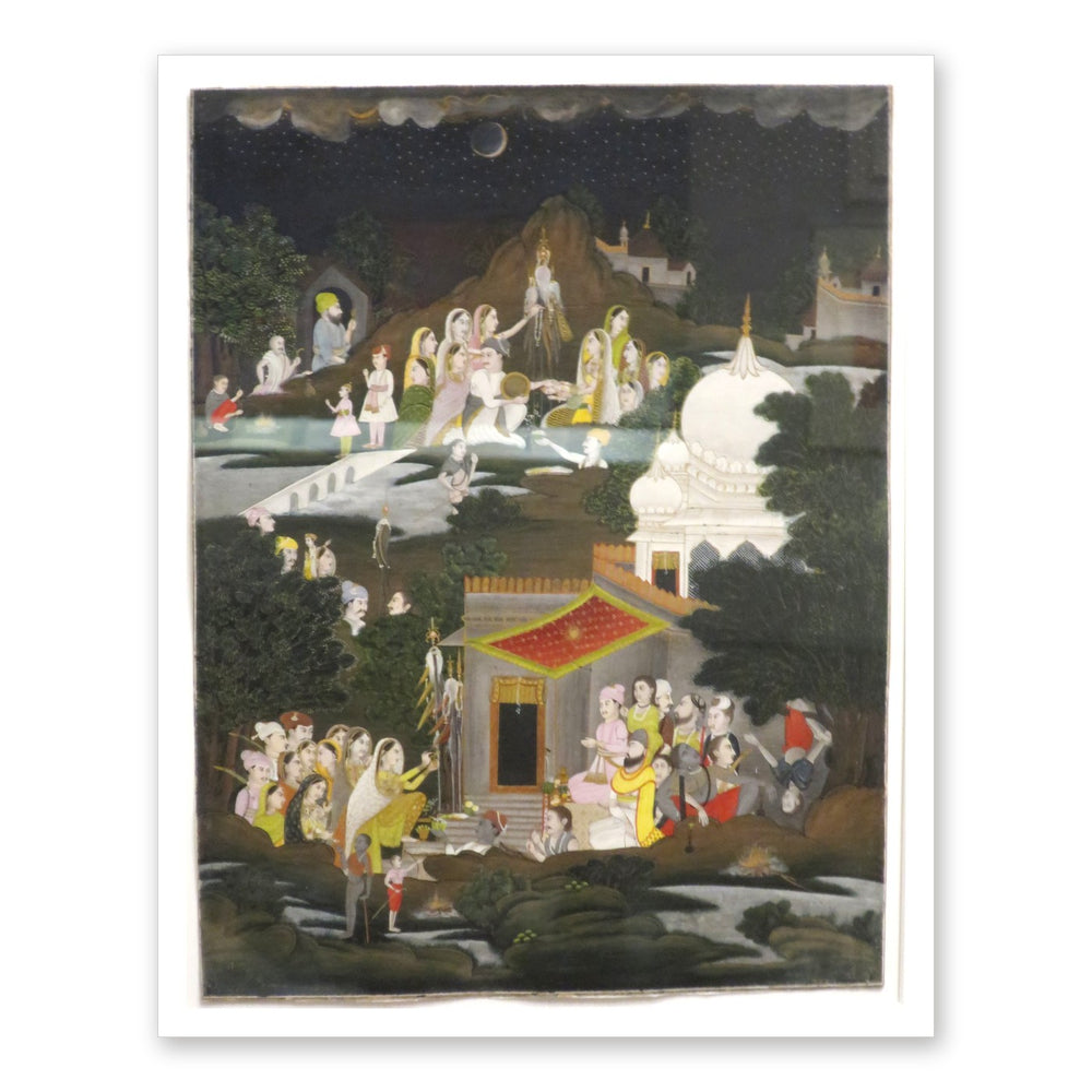 Palaces in a Night Landscape | Restored Mughal Wall Art — view 7