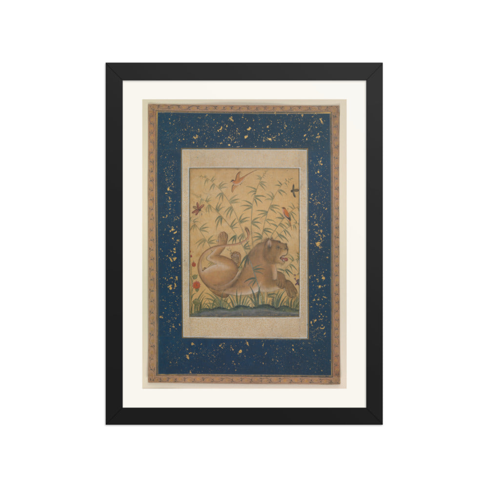 A Lion Beneath Bamboo by Mansur | Restored Mughal Wall Art — view 2