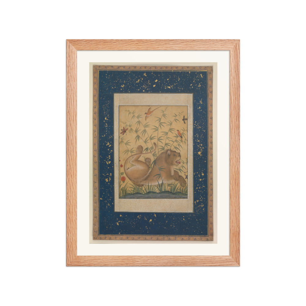 A Lion Beneath Bamboo by Mansur | Restored Mughal Wall Art — view 4