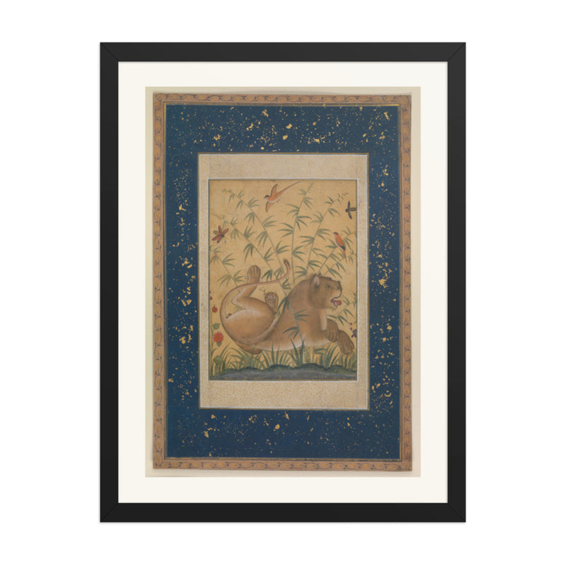 A Lion Beneath Bamboo by Mansur | Restored Mughal Wall Art