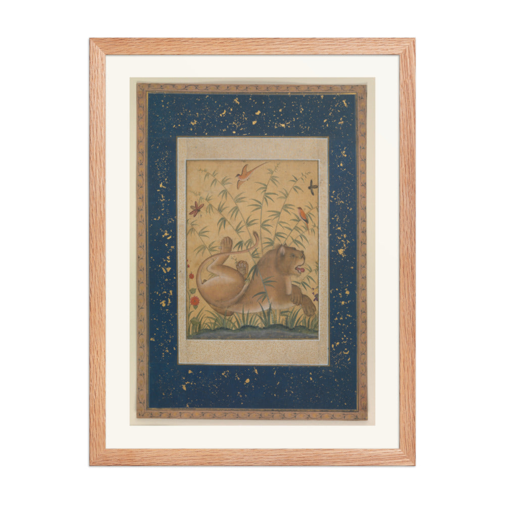 A Lion Beneath Bamboo by Mansur | Restored Mughal Wall Art — view 3