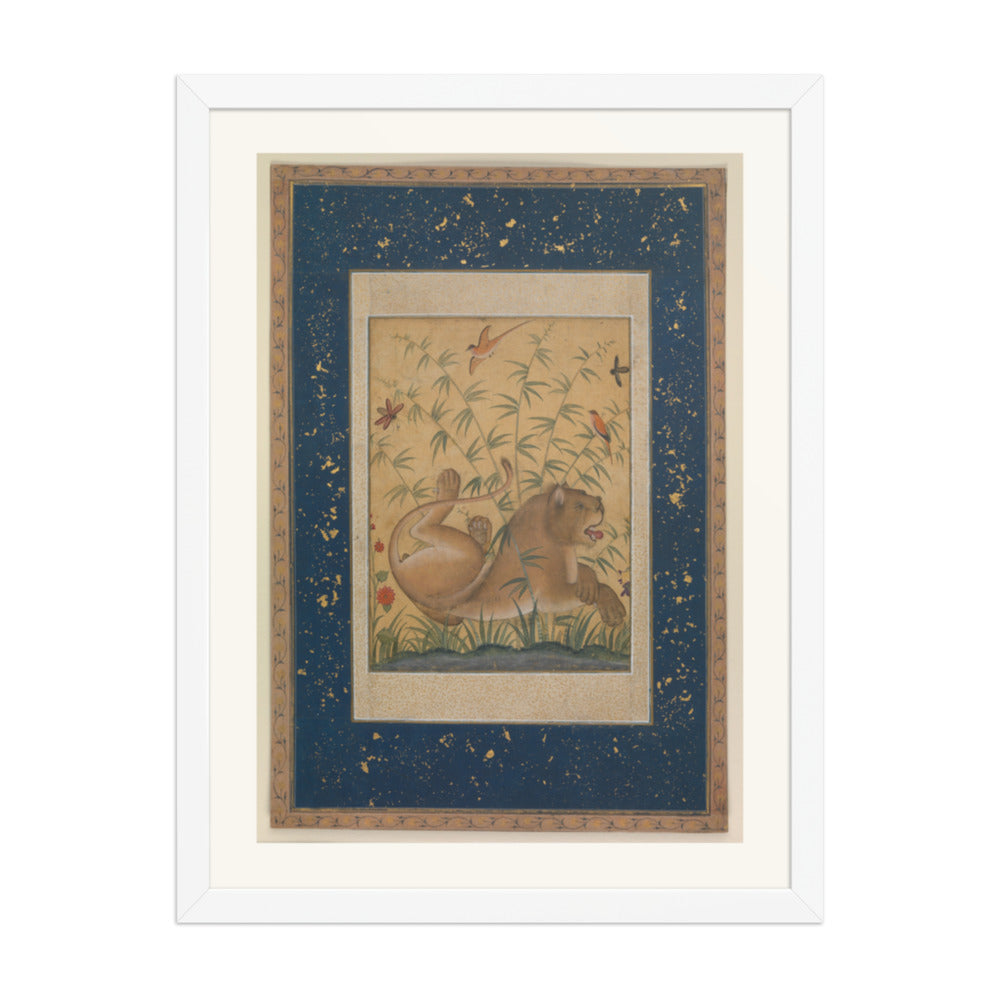 A Lion Beneath Bamboo by Mansur | Restored Mughal Wall Art — view 5