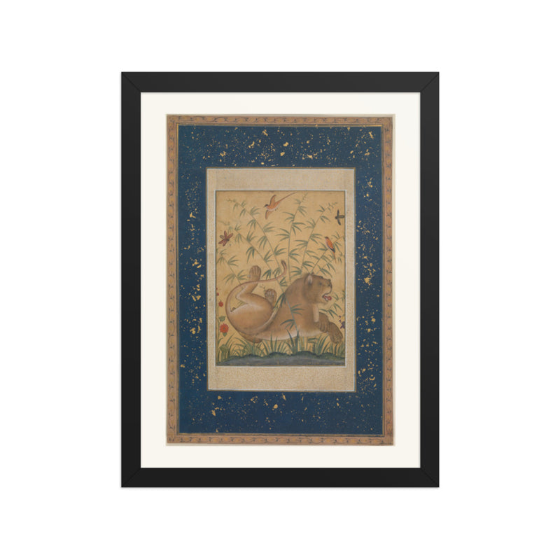 A Lion Beneath Bamboo by Mansur | Restored Mughal Wall Art