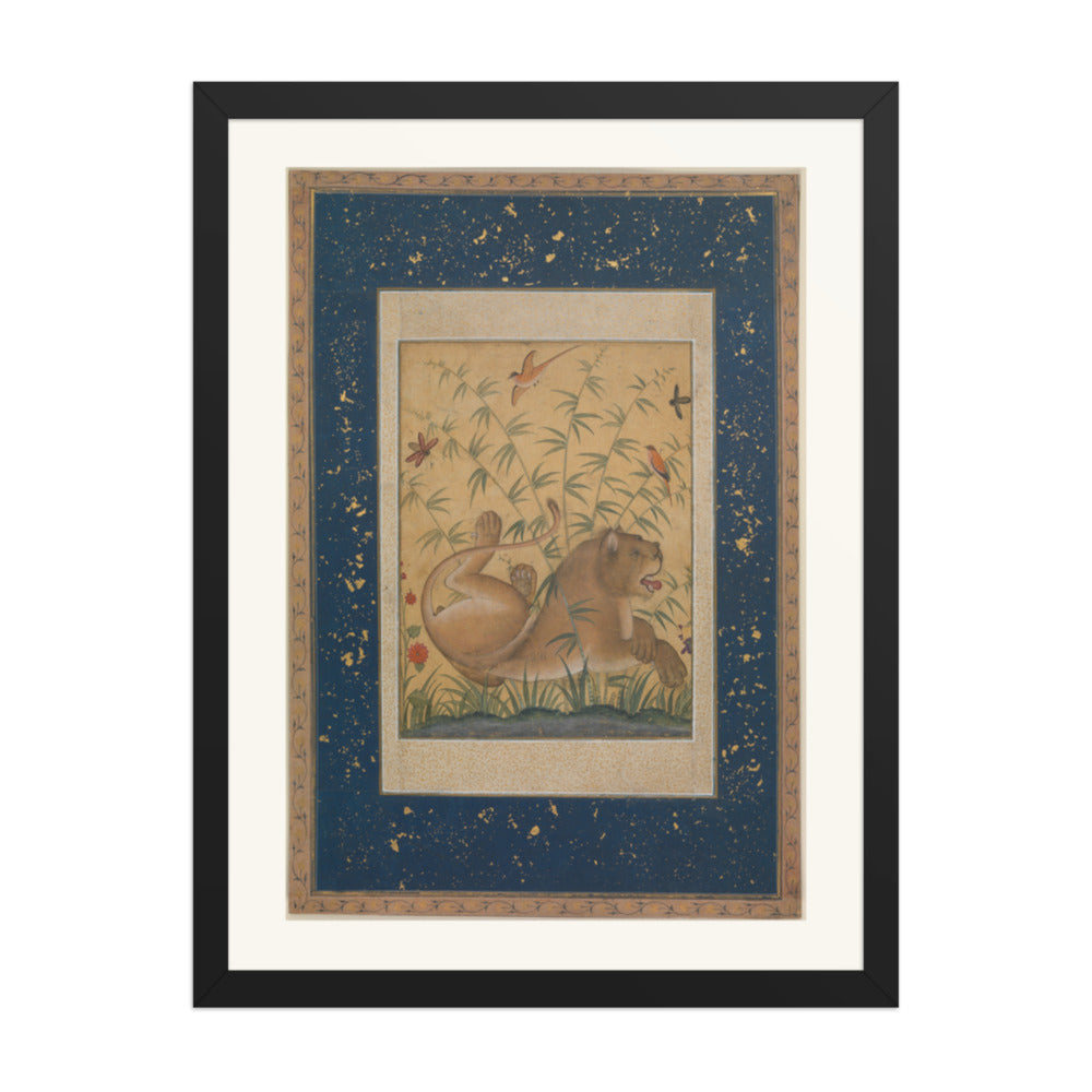 A Lion Beneath Bamboo by Mansur | Restored Mughal Wall Art — view 4