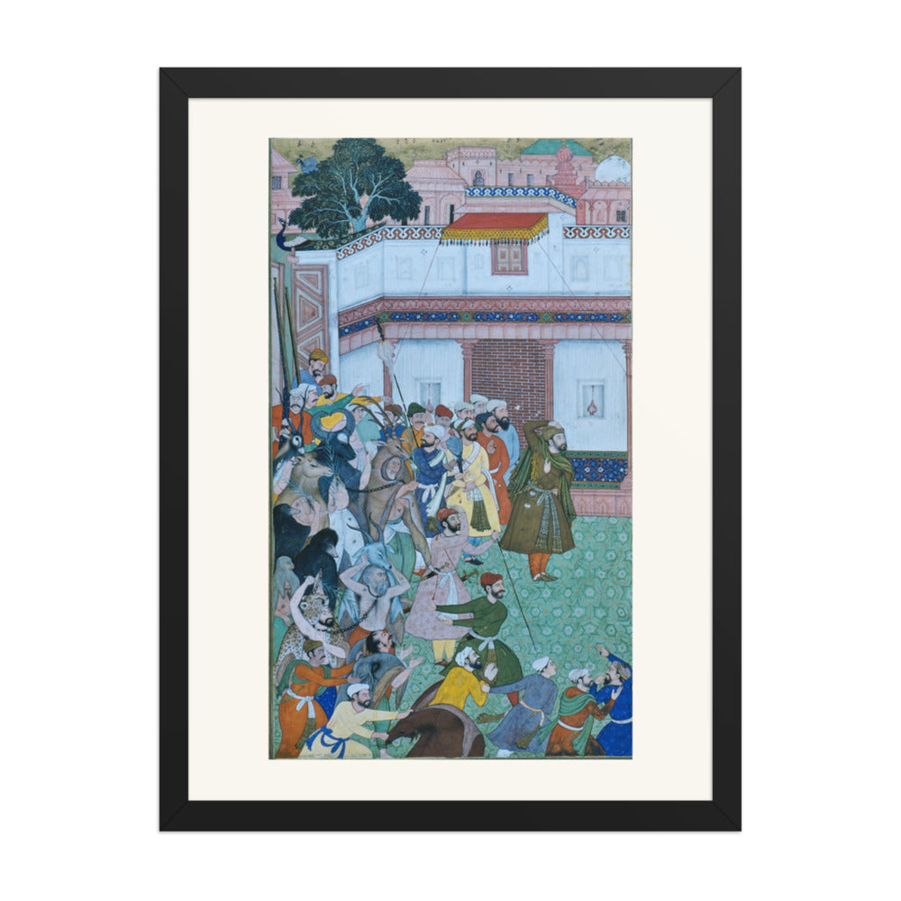 Courtyard Audience with a Peacock — Restored Mughal Wall Art — view 1
