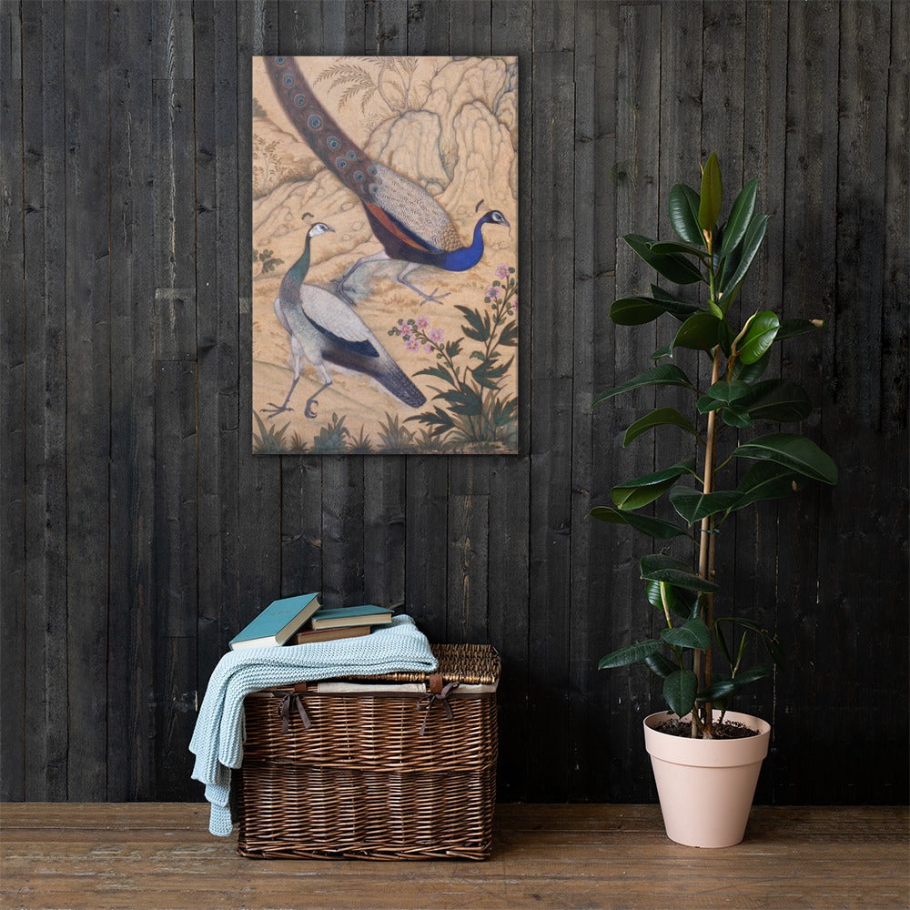 Peacock and Peahen in a Garden by Ustad Mansur | Restored Mughal Wall Art — view 11